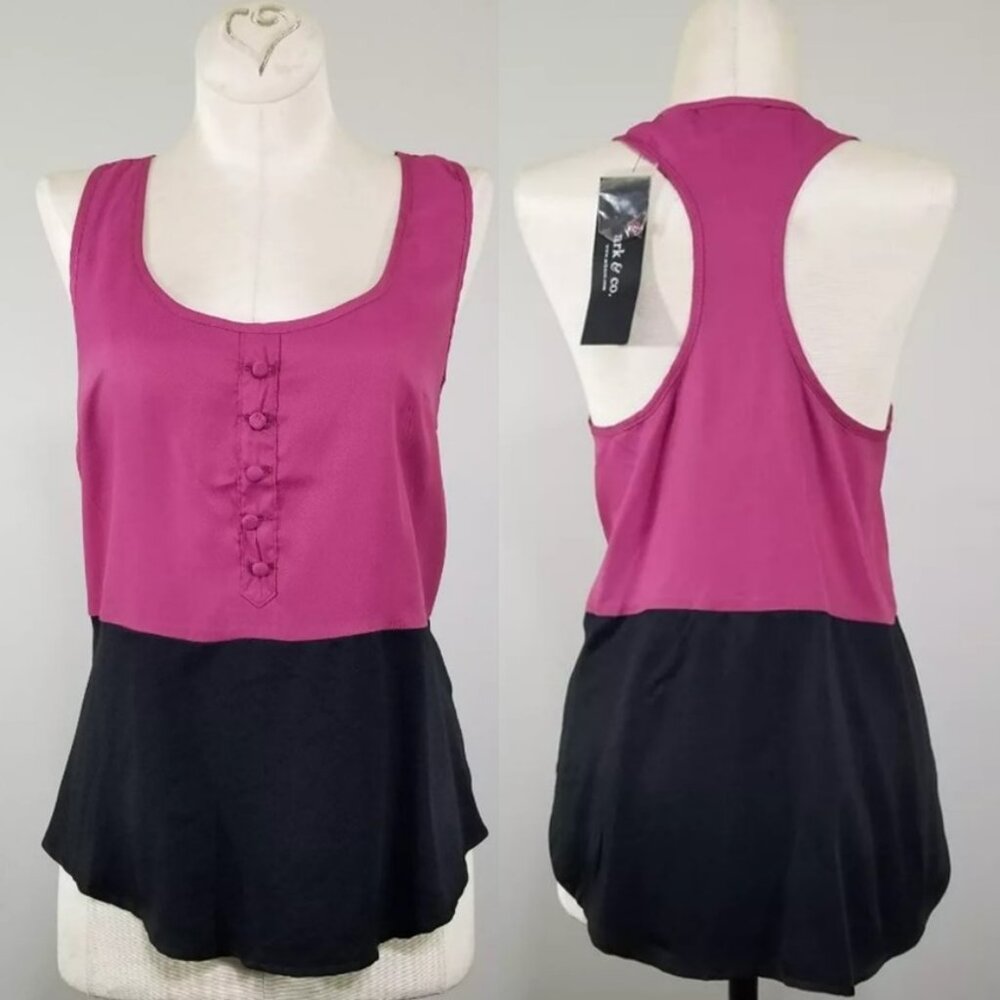New Ark & Co Tunic Tank Top S Womens Purple Black Colorblock Racerback Lagenlook